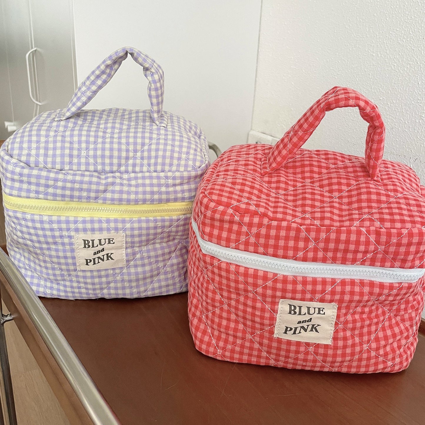Plaid Simple Color Block Make Up Bag