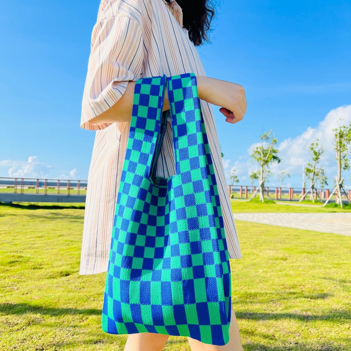 20+ Colorful Plaid Color Block Knit Handbag