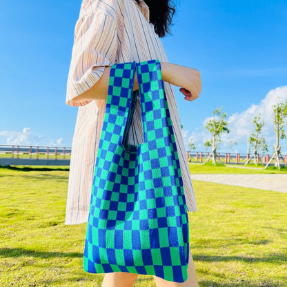 20+ Colorful Plaid Color Block Knit Handbag
