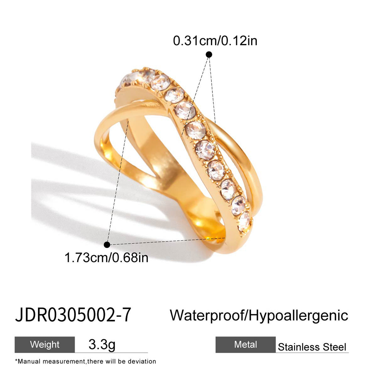 Trendy Rhinestone Gold Plated Geometric Ring