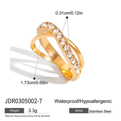 Trendy Rhinestone Gold Plated Geometric Ring