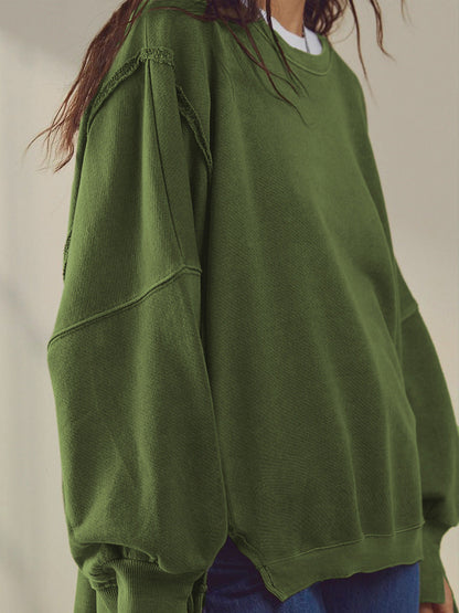 Oversize Solid Color Crew Neck Sweatshirt