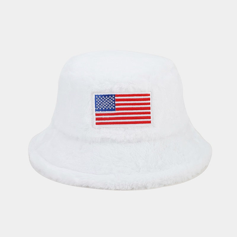 Winter American Flag Fuzzy Warm Bucket Hat