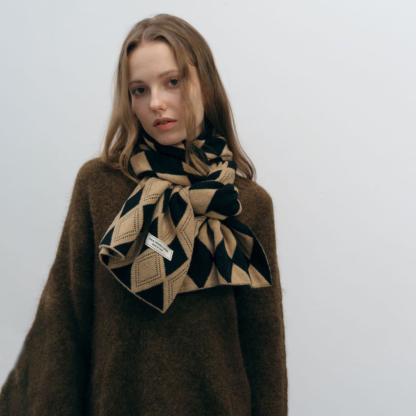 Color Block Diamond Plaid Warm Knit Scarves