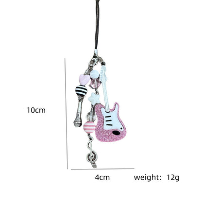 Cute Pink Violin Keychain Bag Charms