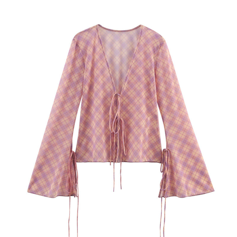 Elegant Printed Plaid Top and Skirt Sets