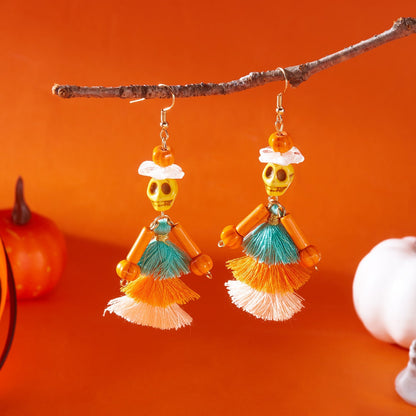 Funny Halloween Skeleton Tassel Drop Earrings