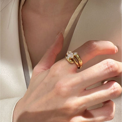 Simple Layered Rhinestone Elegant Rings