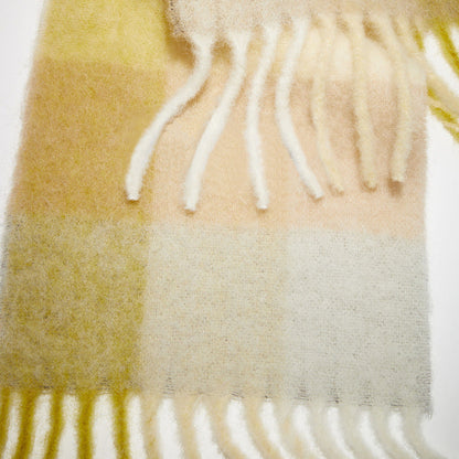 Cozy Color Block Plaid Fringed Knit Scarf