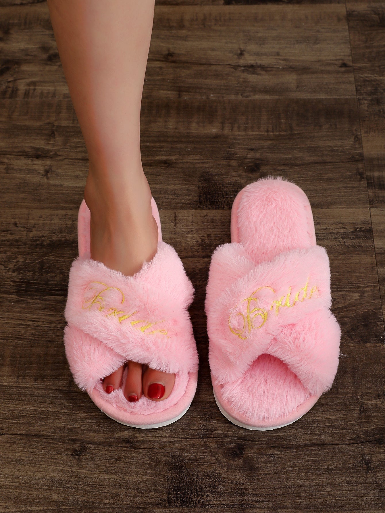 Simple Embroidered Letter Fuzzy Home Slippers