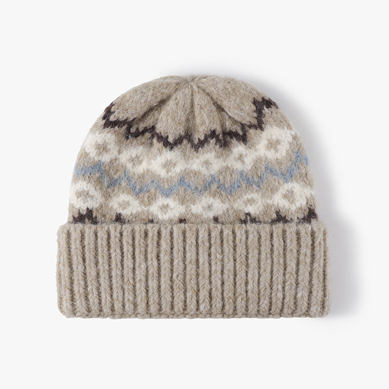 Striped Jacquard Knit Hat Padded Beanie