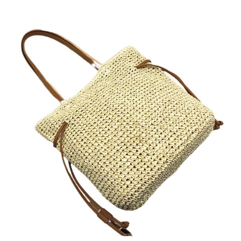 Drawstring Large Capacity Straw Shoulder Bag