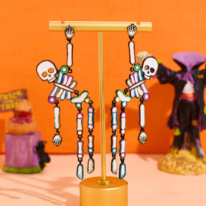 Rhinestone Skeleton Halloween Dangle Stud Earrings
