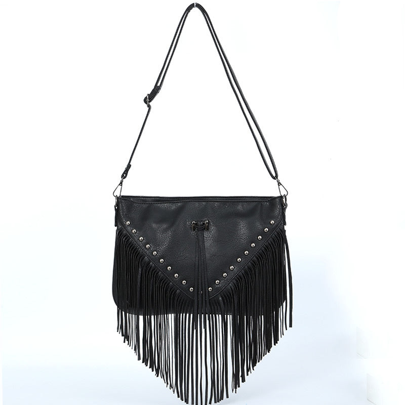 Simple Studded Tassel Shoulder Bag
