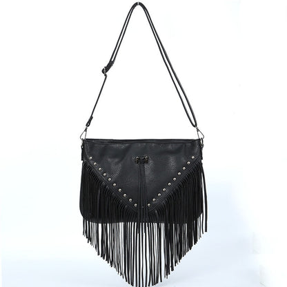 Simple Studded Tassel Shoulder Bag