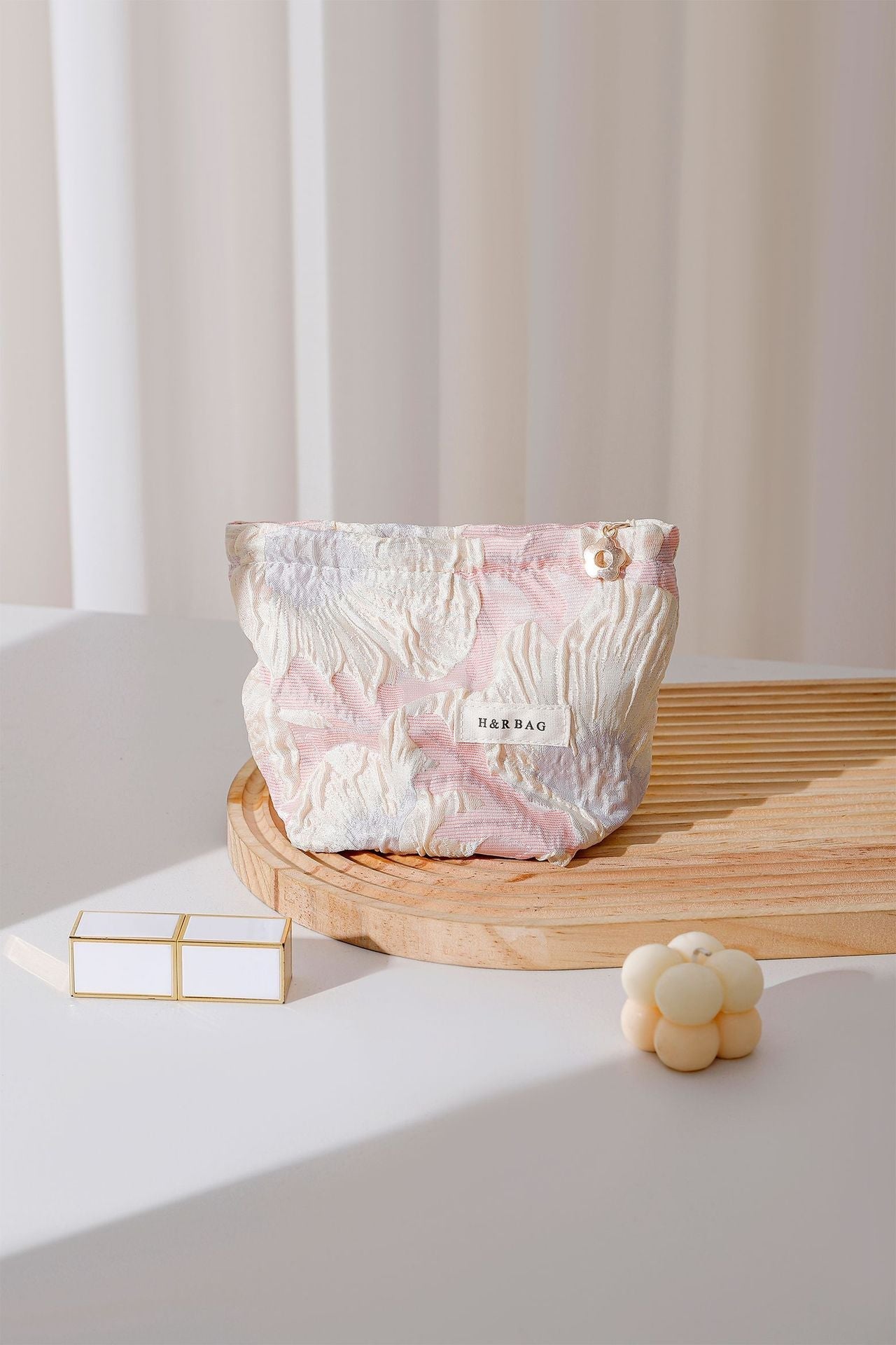 Elegant Embossed Floral Portable Makeup Bag