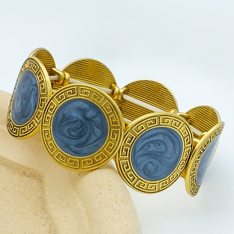 Retro Enamel Round Stretch Bangle Bracelet