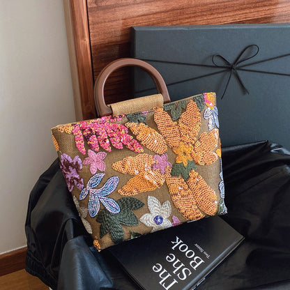 Colorful Sequin Embroidered Tote Bag