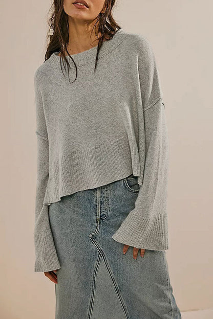 Solid Color Flared Sleeves Sweater