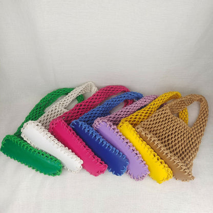 Solid Color Hollow Out Woven Handbag
