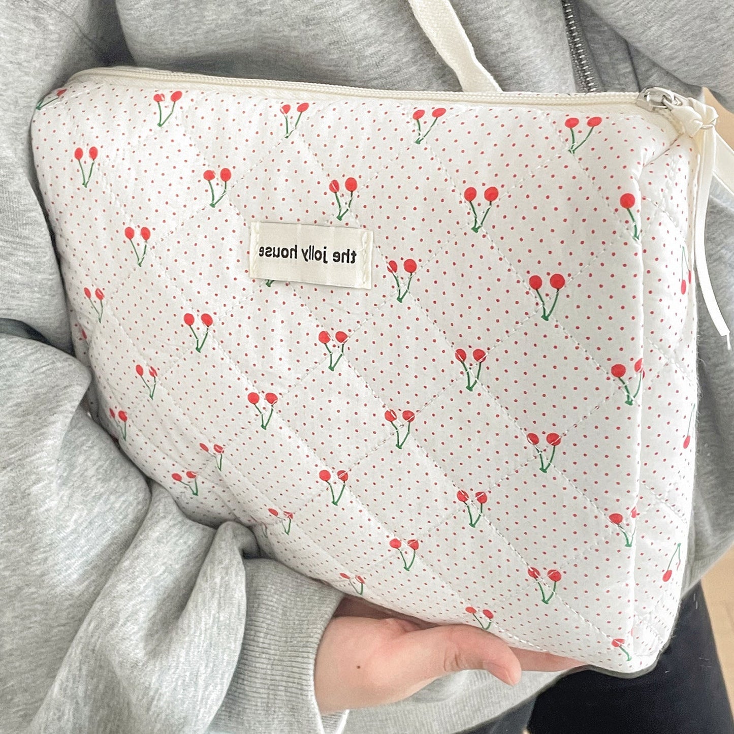 Polka Dot Cherry Print Make Up Bag