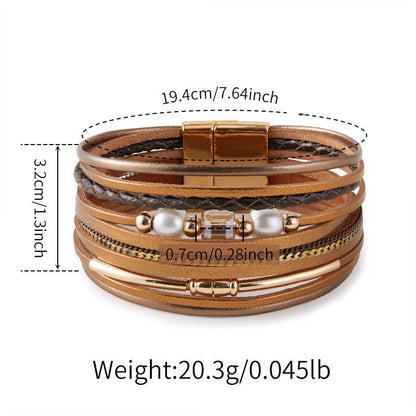 Vintage Pearl Layered Leather Bracelets