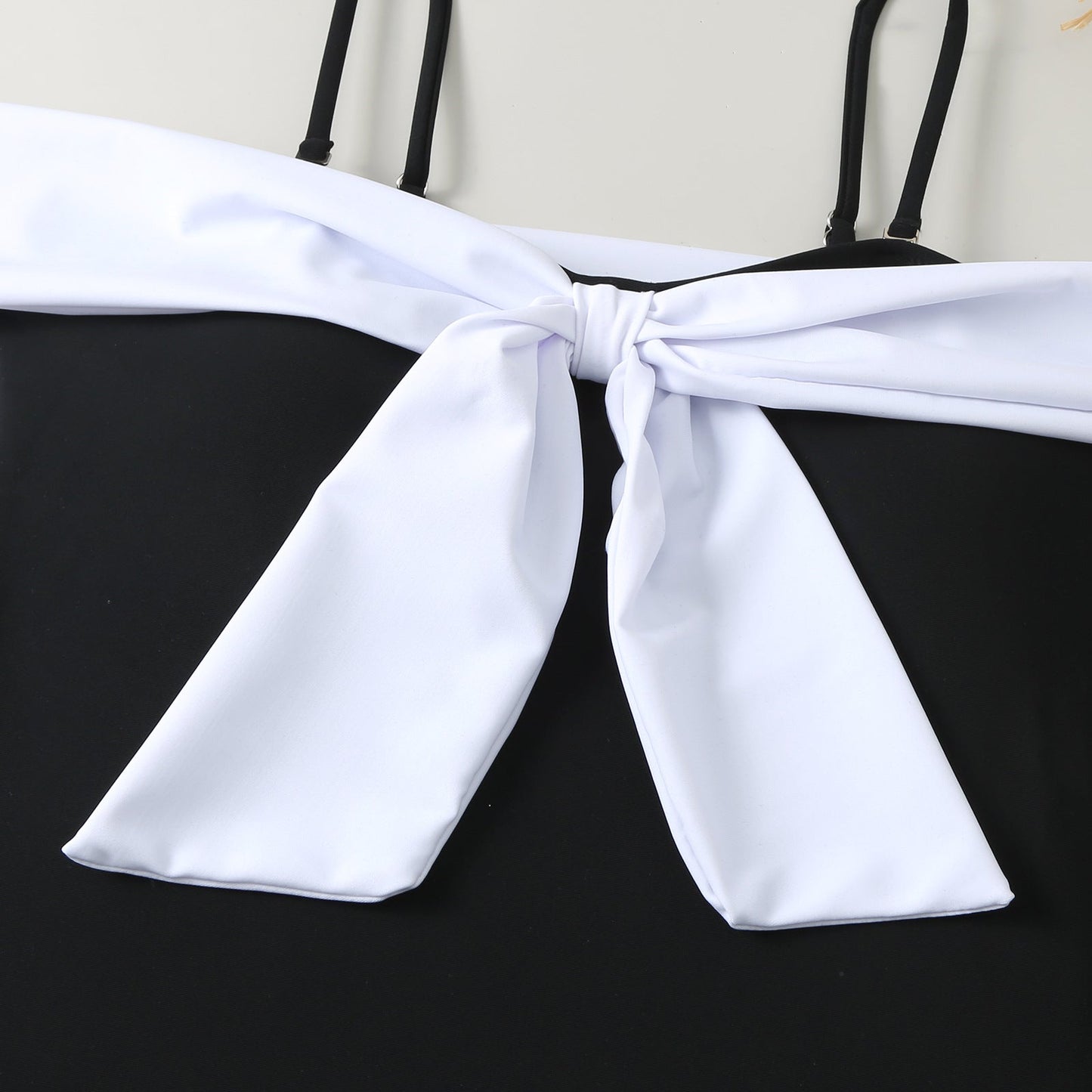 Color Block Bow Swimwear with Mesh Cover