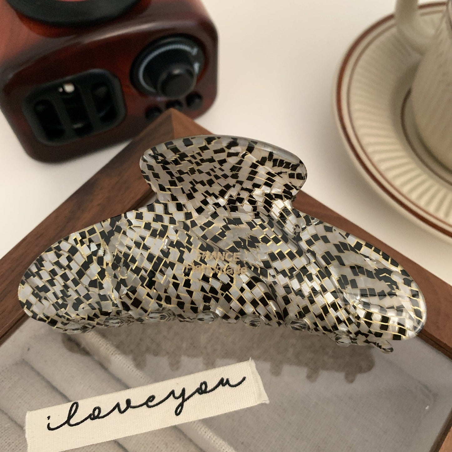 Floral Caramel Polka Dot Claw Clip