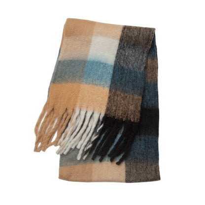 Contrast Color Plaid Tassel Scarves
