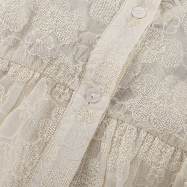 Flower Jacquard Lantern Sleeves Sweet Mini Dress