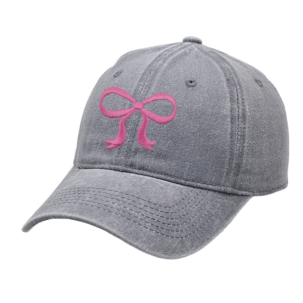 Washed Solid Color Bow Embroider Baseball Caps