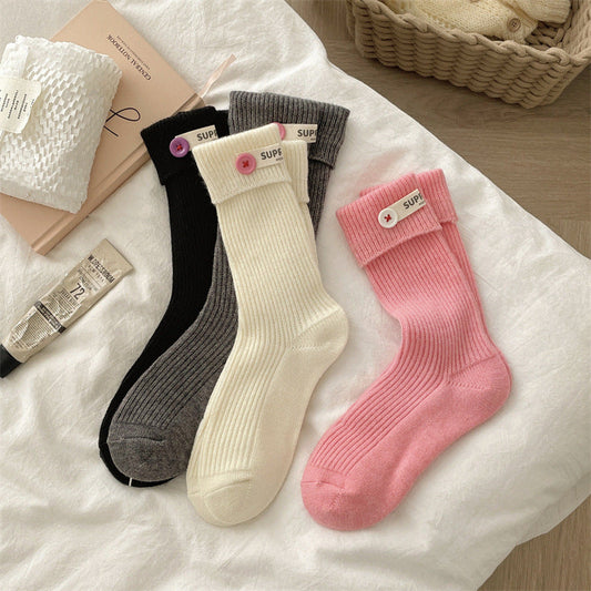 Candy Color Button Sweet Simple Socks