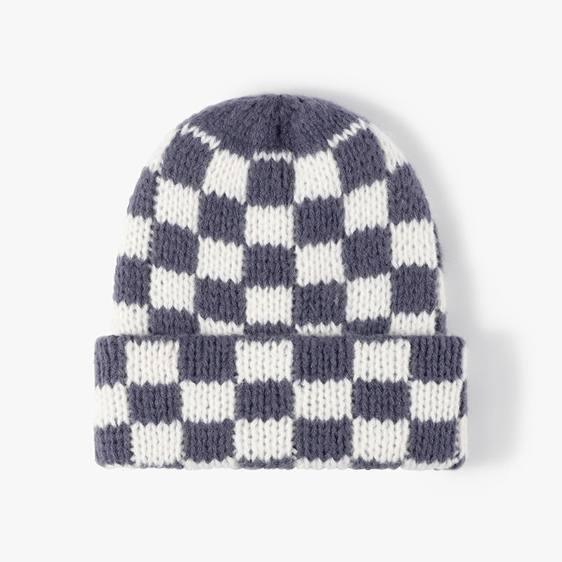 Plaid Contrast Color Warm Knit Beanie