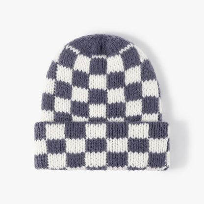 Plaid Contrast Color Warm Knit Beanie