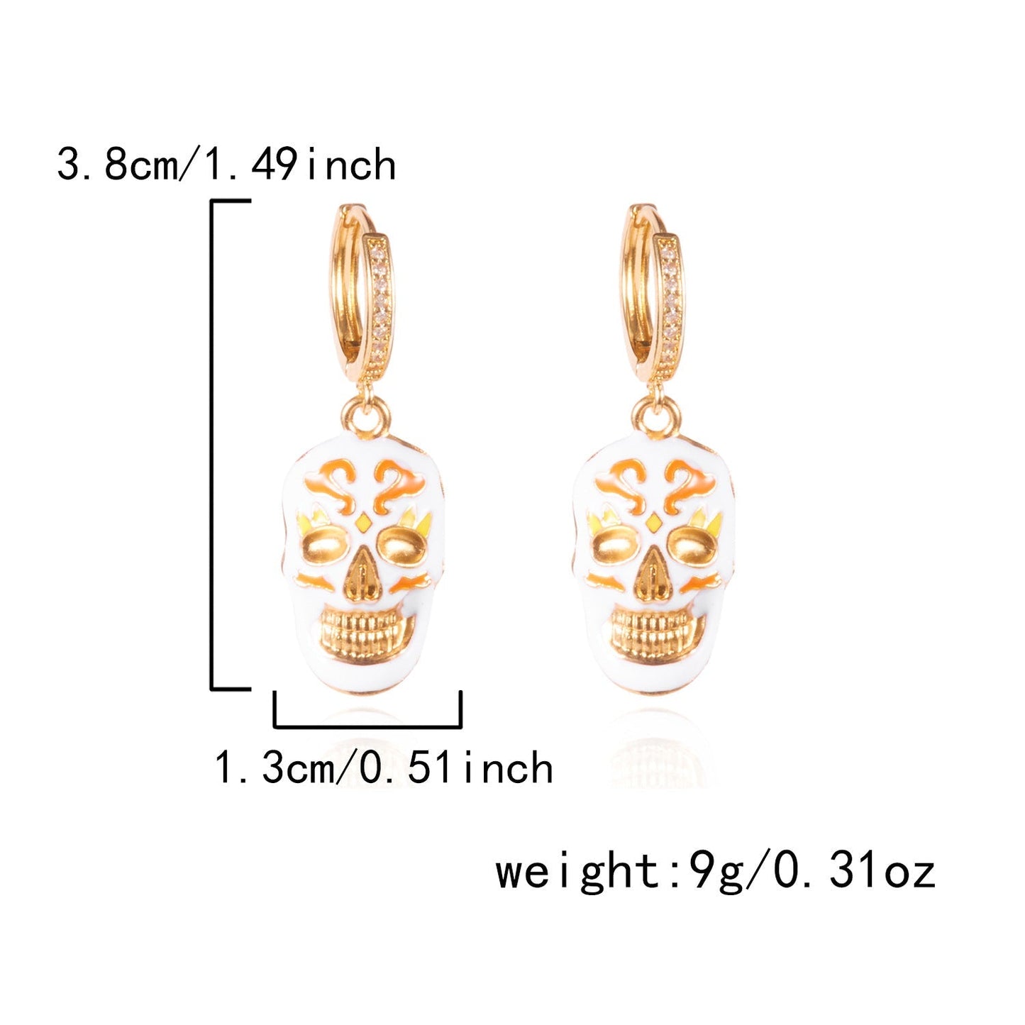 Halloween Enamel Pumpkin Rhinestone Hoop Earrings