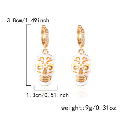 Halloween Enamel Pumpkin Rhinestone Hoop Earrings