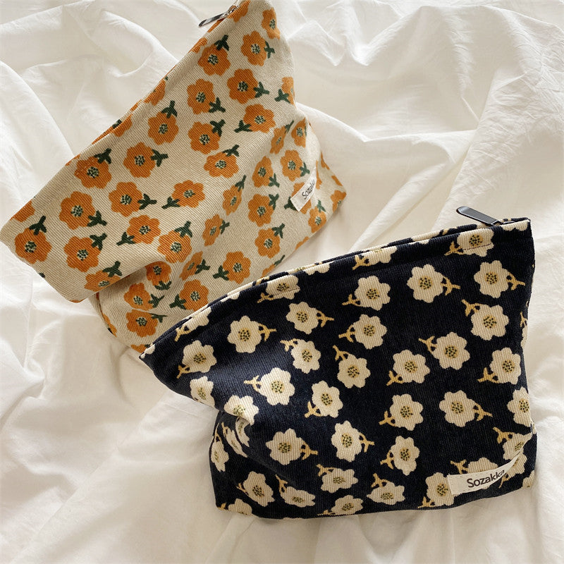 Corduroy Flower Jacquard Simple Make Up Bag