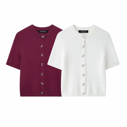 Classic Bow Button Down Knit Cardigan Top