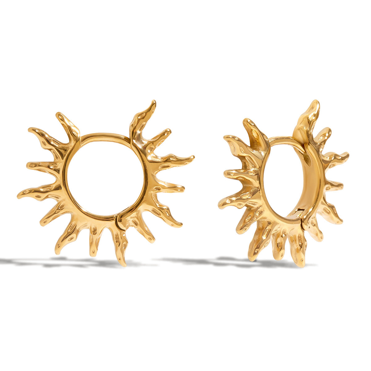 Trendy Gold Sunburst Hinged Hoop Earrings