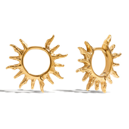 Trendy Gold Sunburst Hinged Hoop Earrings
