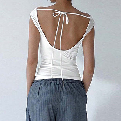 Off Shoulder Backless Slim Top
