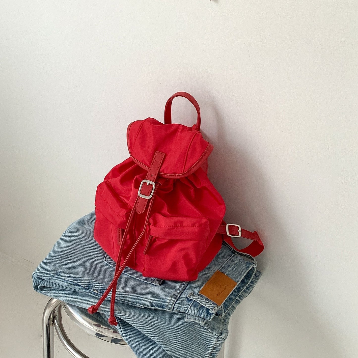 Solid Color Mini Nylon Drawstring Backpack