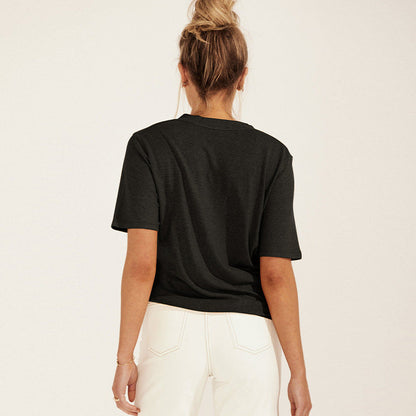 Solid Color Deep V-Neck Loose T-Shirt