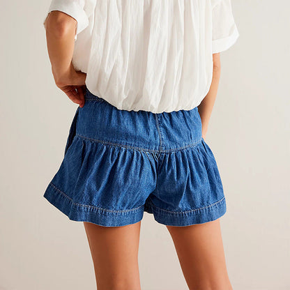 Ruffle Buttons Casual High Waist Denim Shorts