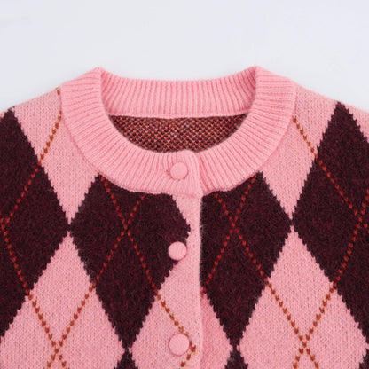 Vintage Diamond Checker Button Down Knit Cardigan