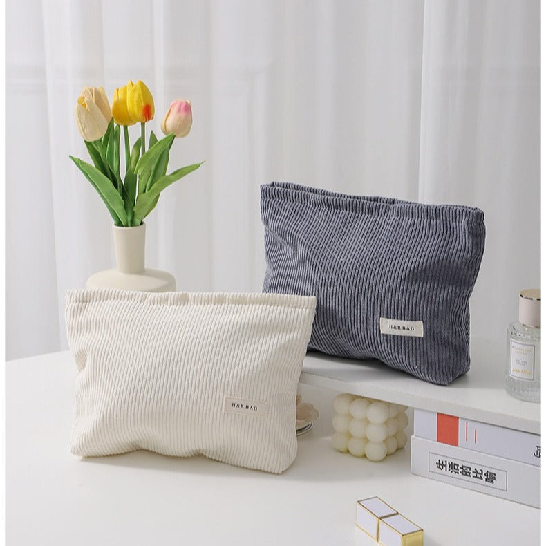 Simple Solid Color Corduroy Cosmetic Bag