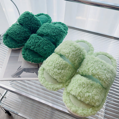 Solid Color Fluffy Fuzzy Two Band Slippers