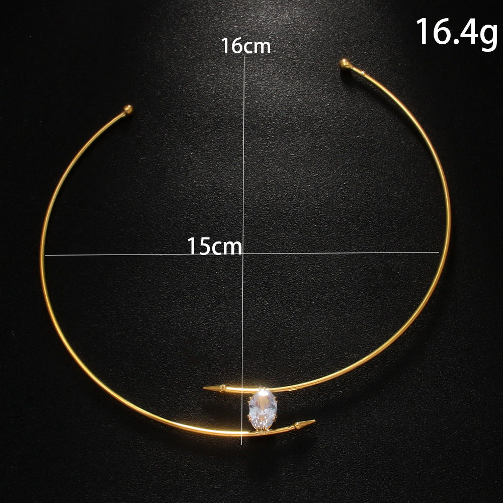 Minimalist  Oval Zircon Geometric Choker Necklace