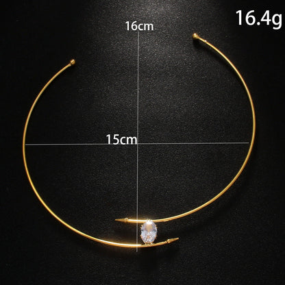 Minimalist  Oval Zircon Geometric Choker Necklace