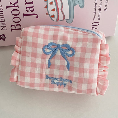 Bow Plaid Flounce Make Up Bag